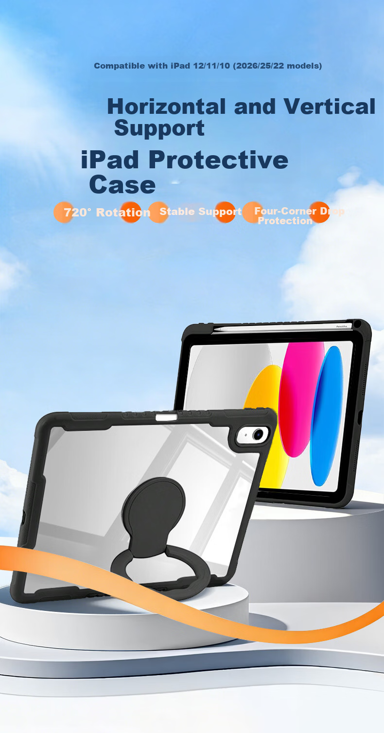 Coolerfun Rotating Pivot Case for iPad 12/11/10/10.9/11 Inch Protective Cover 2026/25 Apple A16 Tablet Shockproof Bend-Resistant with Pen Slot 2