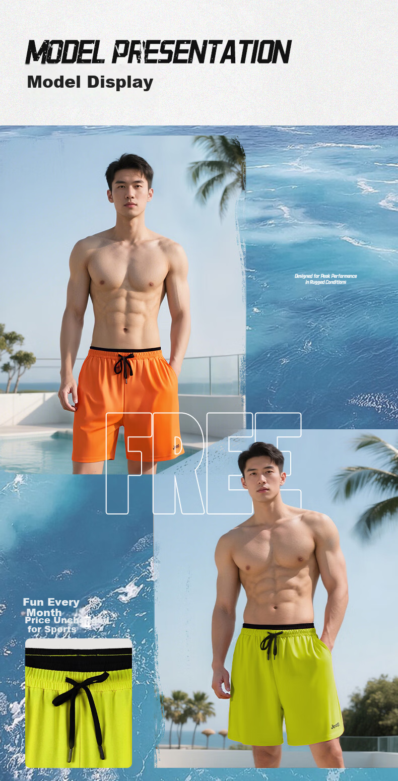 JEEP Men's Double-Layer Swim Trunks Quick-Dry Sun Protection Beach Swimming Gear Persimmon Orange 2XL 9