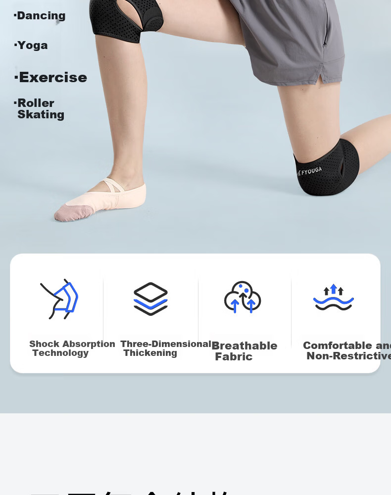 FYOUGA Women's Dance Knee Pads Black M Anti-Fall Protective Knee Sleeves for Dancing and Sports 11