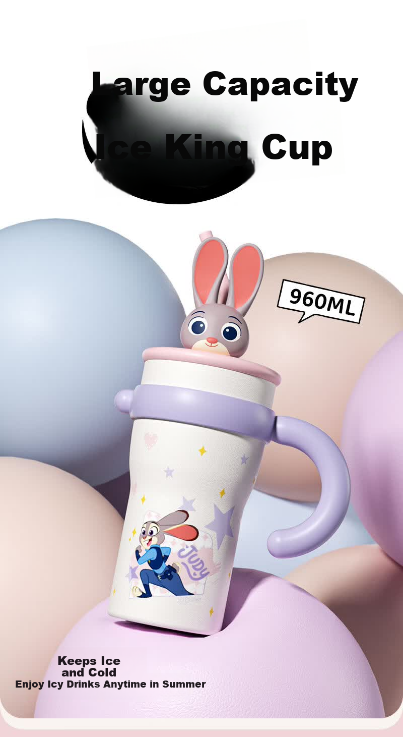 Disney Judy Hopps Jumbo Straw Insulated Water Bottle Large Capacity High-Value Portable Tumbler Birthday Gift 1