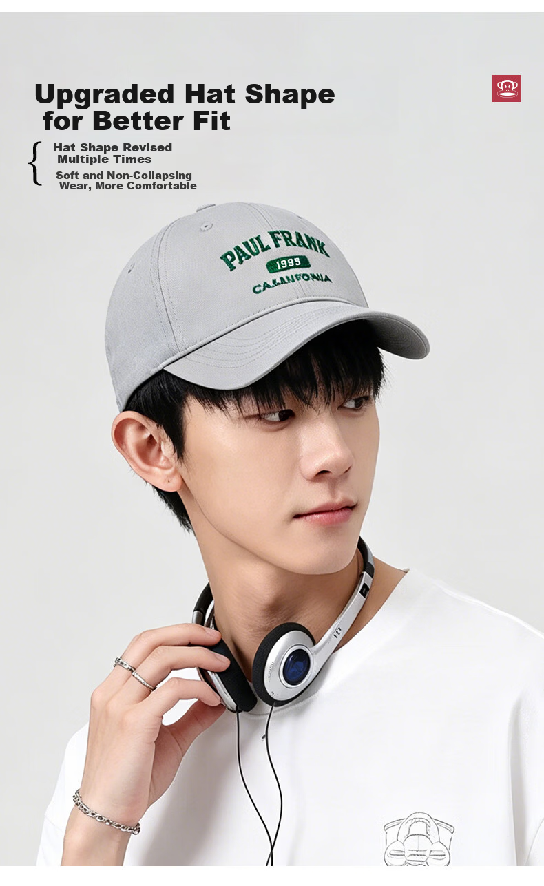 Paul Frank Men's Summer Sun Protection Baseball Cap Duckbill Hat Trendy Versatile Letter Embroidered Cotton Sunshade Hat 5