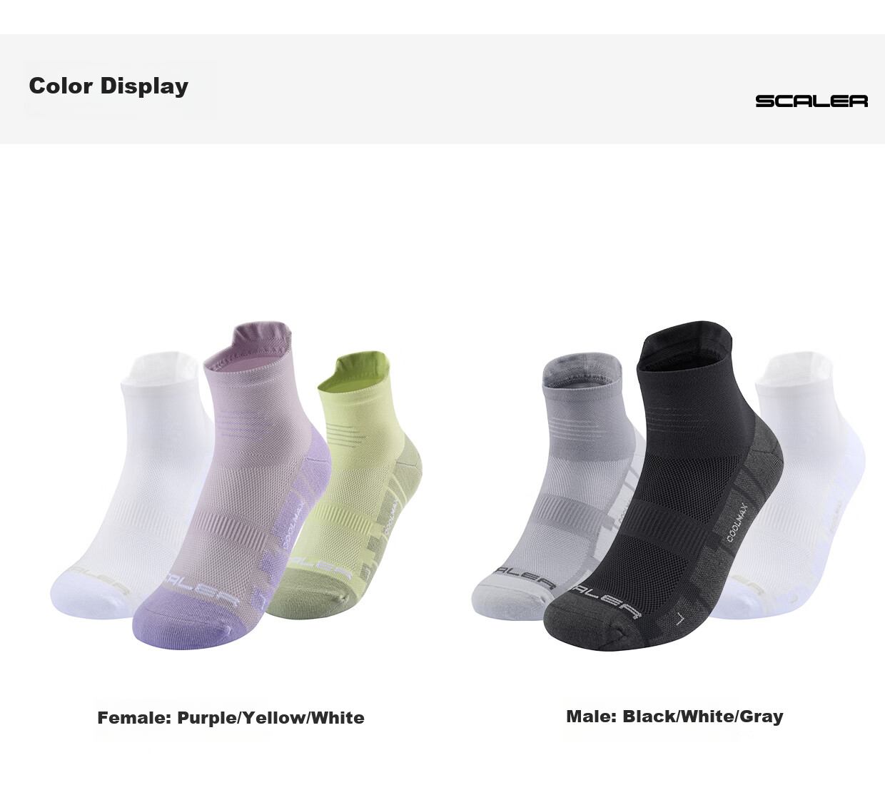 SCALER Outdoor Socks Unisex COOLMAX Elastic Breathable Sweat-Wicking Durable Low-Cut Trail Running Socks 14