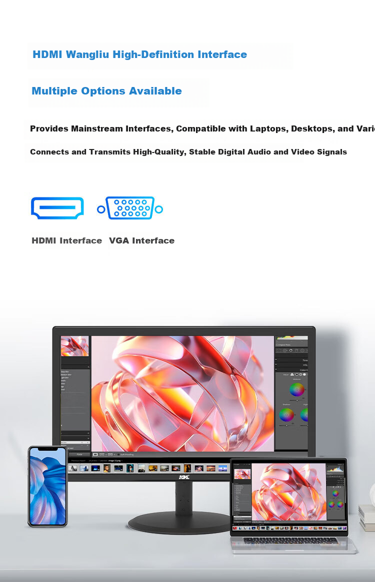 KVL 18.5 Inch Home Office Computer Monitor 75Hz HD VGA+HDMI Multi-Interface Display Wall-Mountable KV20 6