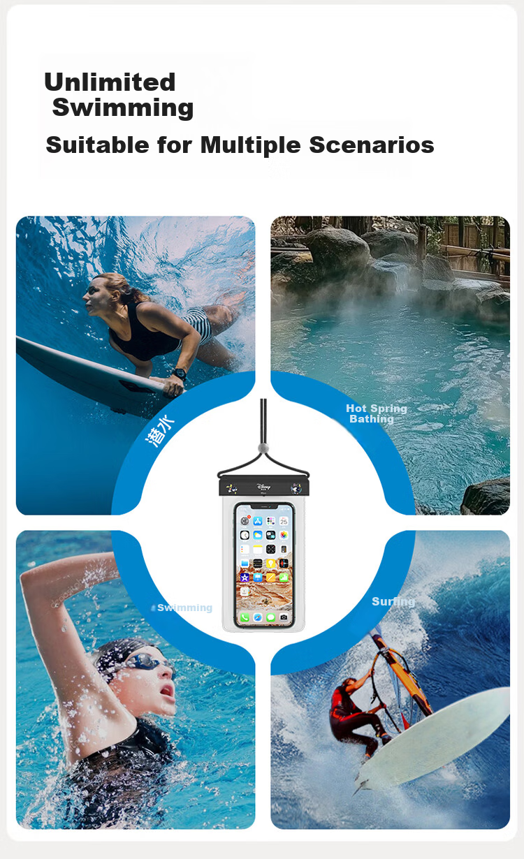Disney Waterproof Phone Pouch Touchscreen Compatible Swimming Rafting Gear Snorkeling Hot Spring Underwater Photography Tool D95608 Black 6