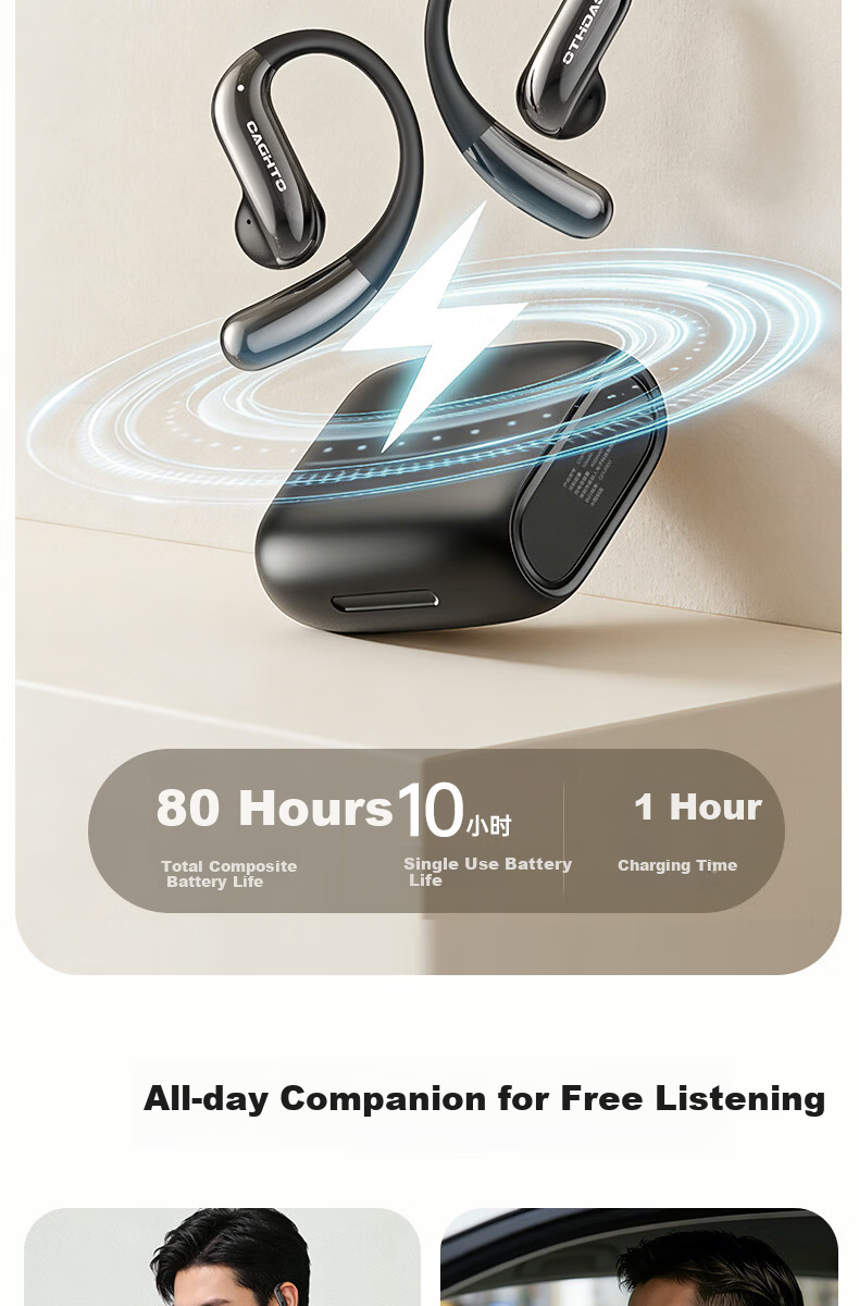 Chengao G13 Black Hanging Ear Bluetooth Earphones AI Call Noise Cancelling In-Ear Sports Running Cycling Earhook Long Battery Life Gaming Low Latency Universal Phone 12