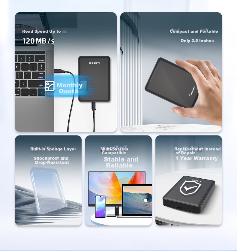 GETEA External Hard Drive, 1TB Dual Disk Backup, USB3.0 High-Speed Secure Encryption, 2.5-Inch Mechanical Hard Drive, Laptop External Storage, Direct Phone Connection, Portable External Hard Drive 2