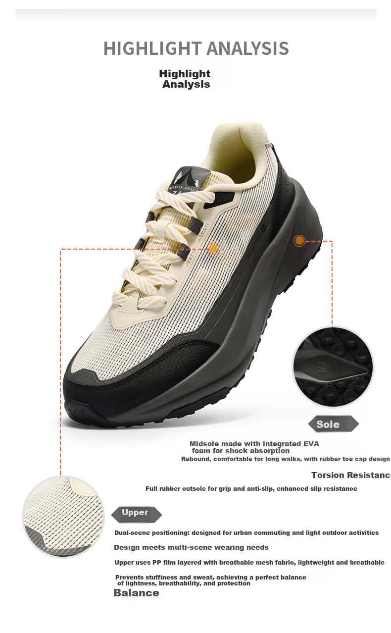 361° Men's Sports Shoes Spring Summer New Casual Thick Sole Commuting Versatile Outdoor Cushioning Dad Sneakers 672626767-1 39