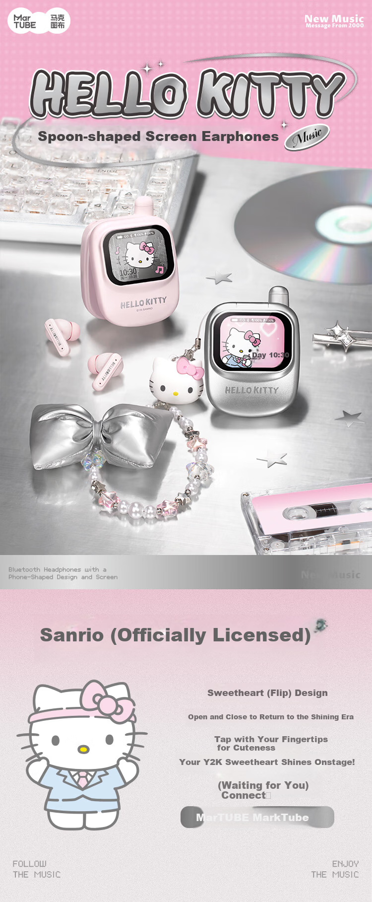 MARtube Hello Kitty Touchscreen Bluetooth In-Ear Earphones Cute High-Value Sanrio Kitty 2026 Latest Gift for Girls Birthday Graduation Children's Day 1