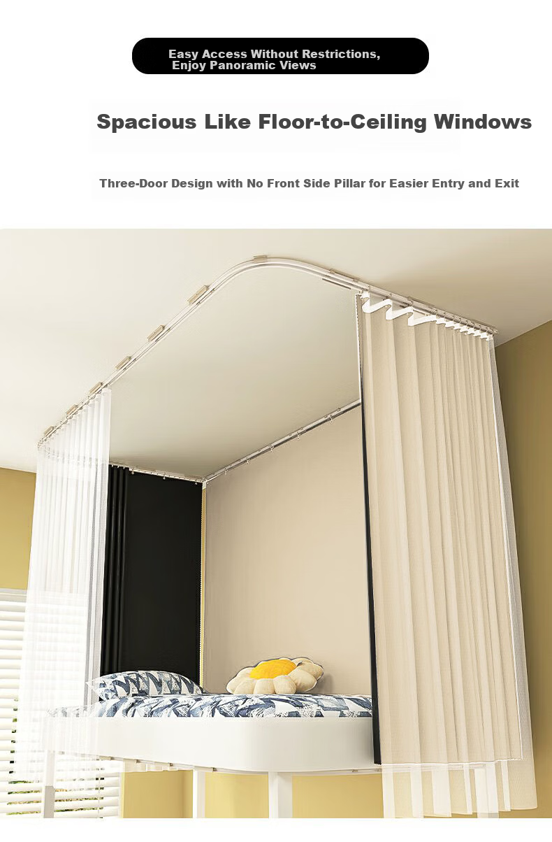 YANYANGTIAN Student Dormitory Strong Blackout Adhesive U-Shaped Rail Bed Curtain 0.9m Bed [Suitable for Bunk Beds] 8