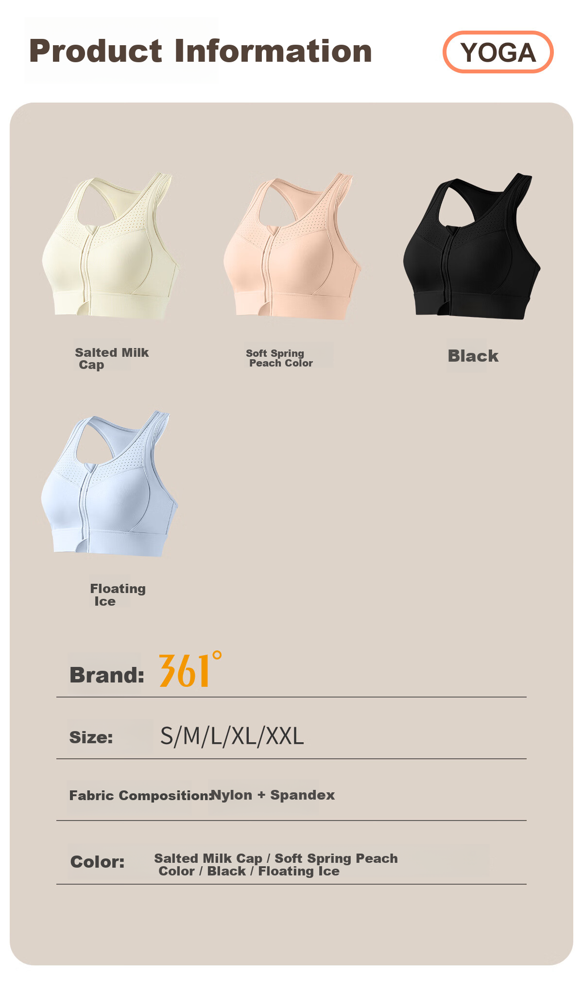 361° Women's Sports Bra Yoga Front Zipper Shockproof Push-Up Fitness Running Anti-Sagging Bra 15