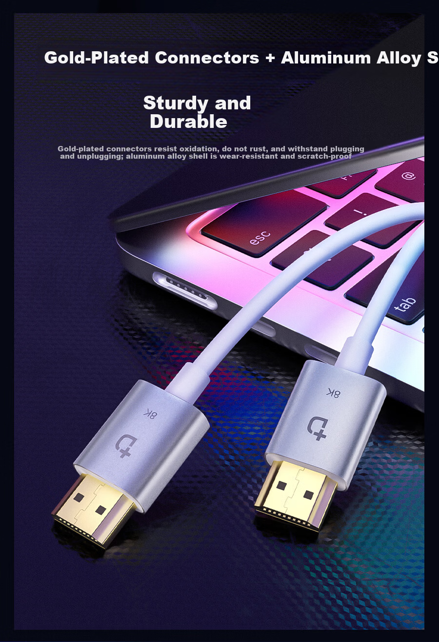DOCKCASE HDMI Cable 2.1 Version 8K60Hz 4K240Hz 1.5m High-Speed Video Cable for Laptop TV Monitor Projector Compatible with HDMI 2.0 6