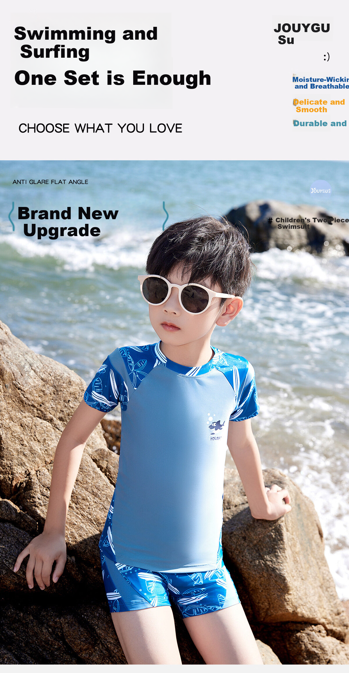 Youyou Kids Boys Short Sleeve Two-Piece Sun Protection Swimwear Professional Training Four-Piece Set 35121 Yellow 5XL 1