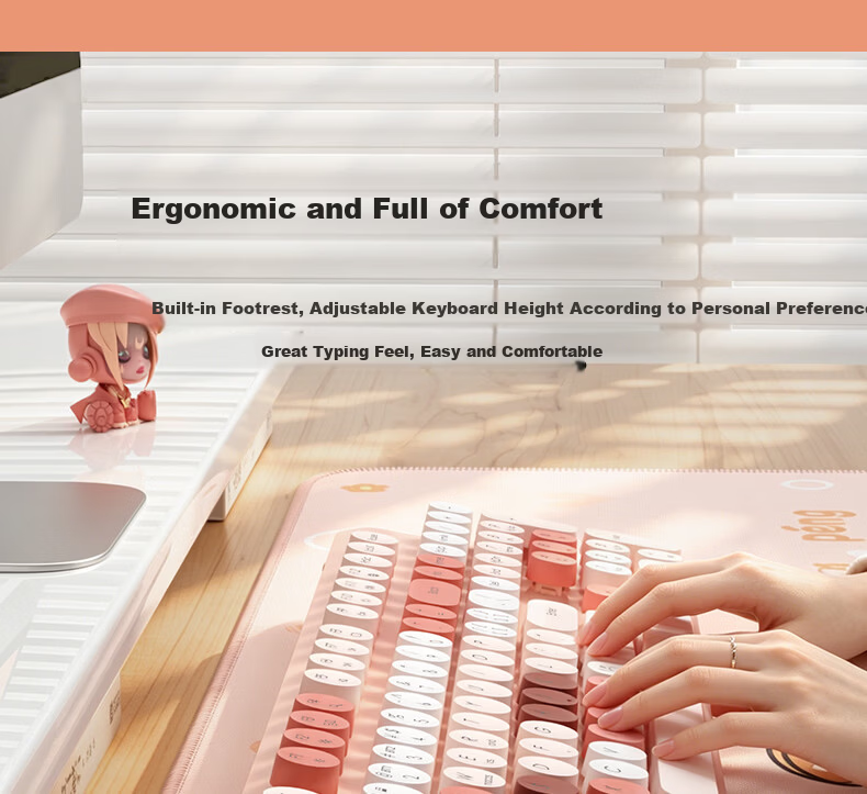 B.O.W Hangshi V96 Wireless Bluetooth Dual-Mode Keyboard Quiet High-Value Ergonomic Design Unisex Office Home Tablet Laptop Mobile Universal Spring River Pink 8