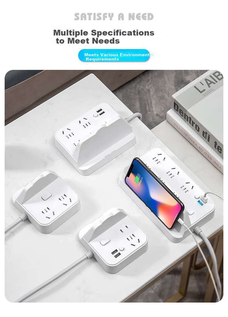 Sushiermo Multifunctional USB Power Strip Socket with Phone Holder, 4 Outlets, 1.8m Cord, Master Switch, Suitable for Office/Desk Use 3