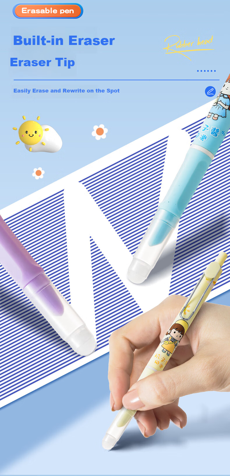 Luoshi [Student Birthday Gift], Exam-Specific Fountain Pen, Erasable Thermal Paper, Ergonomic Design for Primary School Students, High-Quality Metal Pen for Third Grade, Replaceable Ink Cartridge, Astronaut Design, 6 Pens Per Set 3
