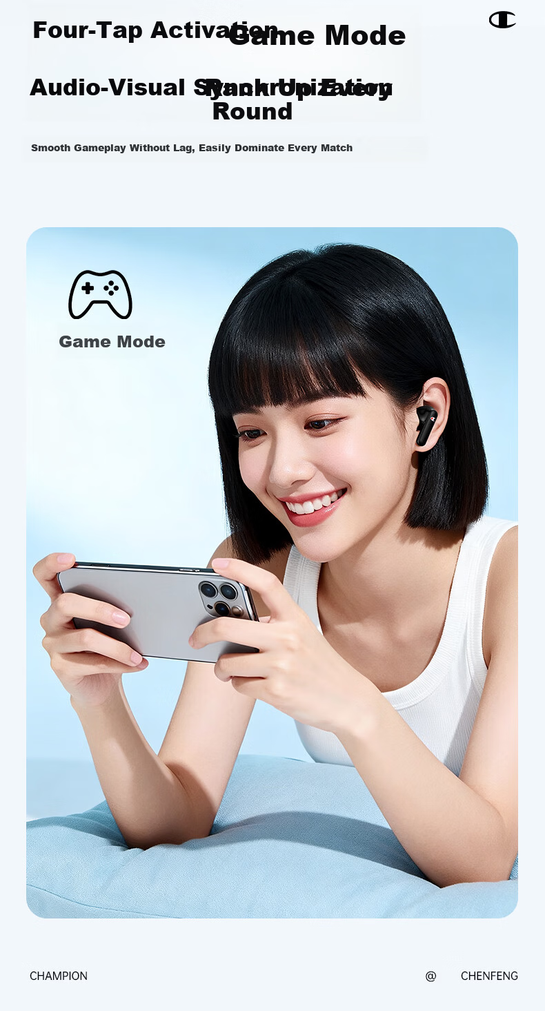 Champion True Wireless Bluetooth Earbuds Semi-In-Ear Music Sports Gaming Earphones Bluetooth 6.0 Compatible with Apple Xiaomi Phones Trendy Series CH30 Beige 9