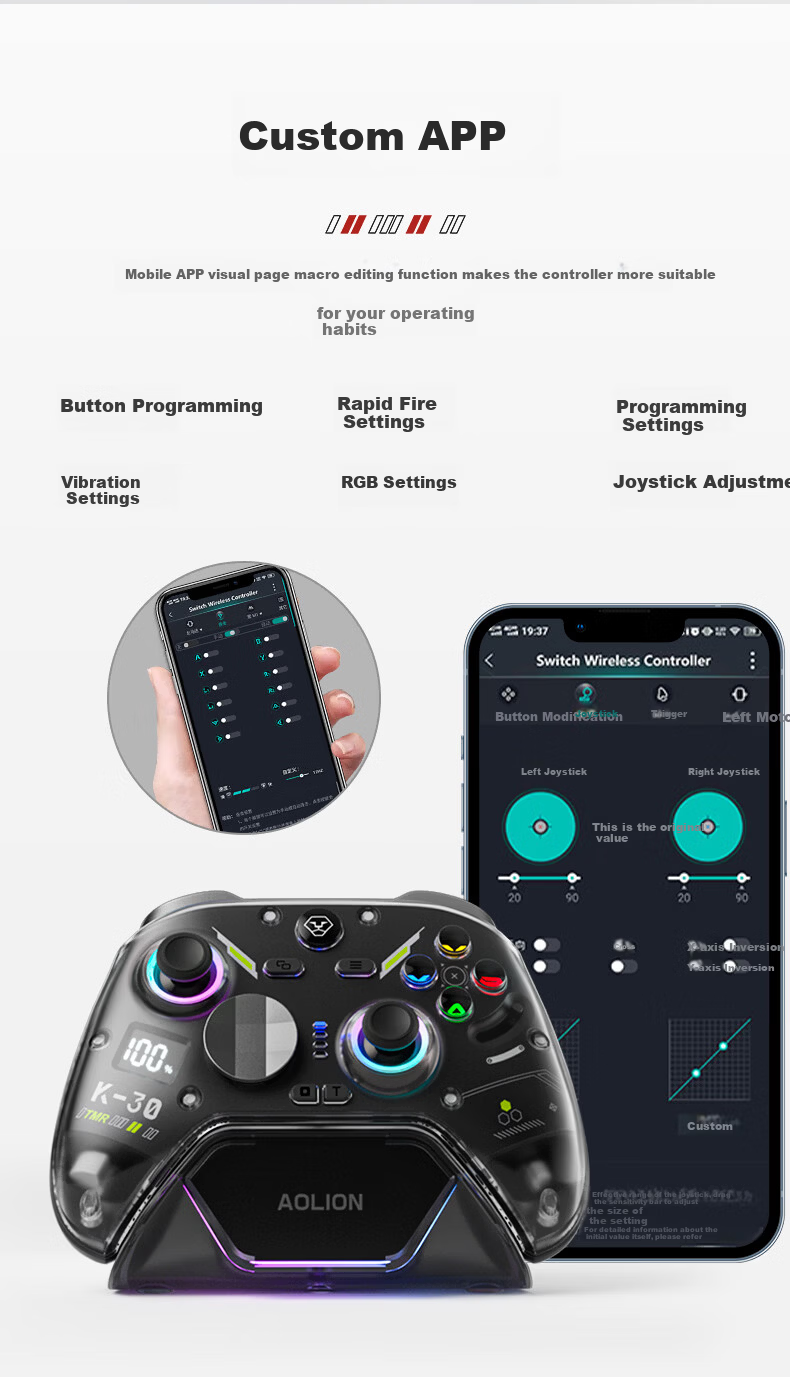 Aolion K30 Gaming Controller Layout Switch PC Steam Dual Trigger Switch 2nd Gen NS Android iOS iPad Xbox-style Wireless Bluetooth Gamepad 22