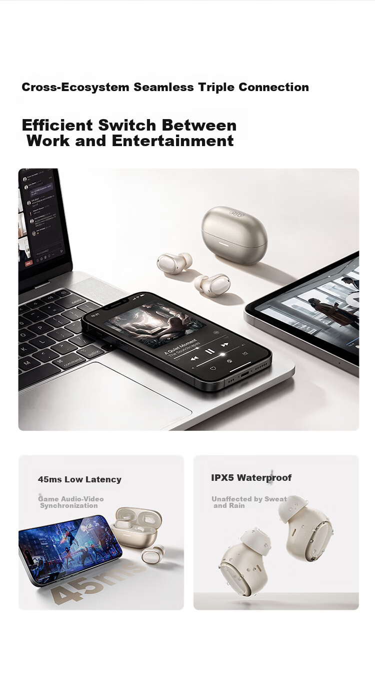 QCY [Major New Product] A30 Wireless Bluetooth Bean-Shaped In-Ear Active Noise Cancelling -60dB Sports Earphones with Adaptive Wind Noise Reduction, Call Noise Cancellation, Long Battery Life, Desert Gold 14