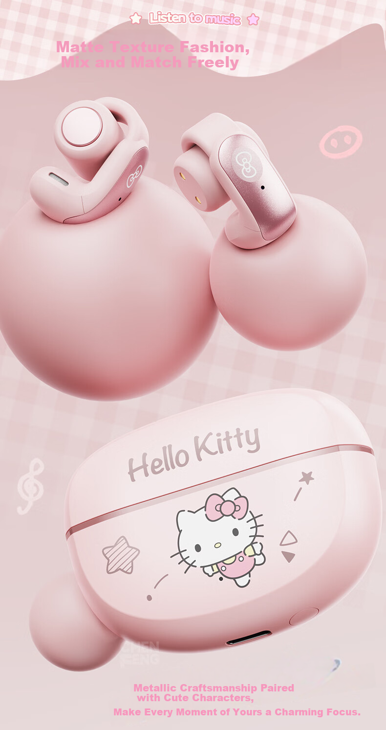 Chenfeng Sanrio Open-Ear Clip-On Bone Conduction Bluetooth Wireless Sports Running Earphones Ear-Hook Comfortable for Women Long Wear No Pain Student Birthday Gift SR31 2