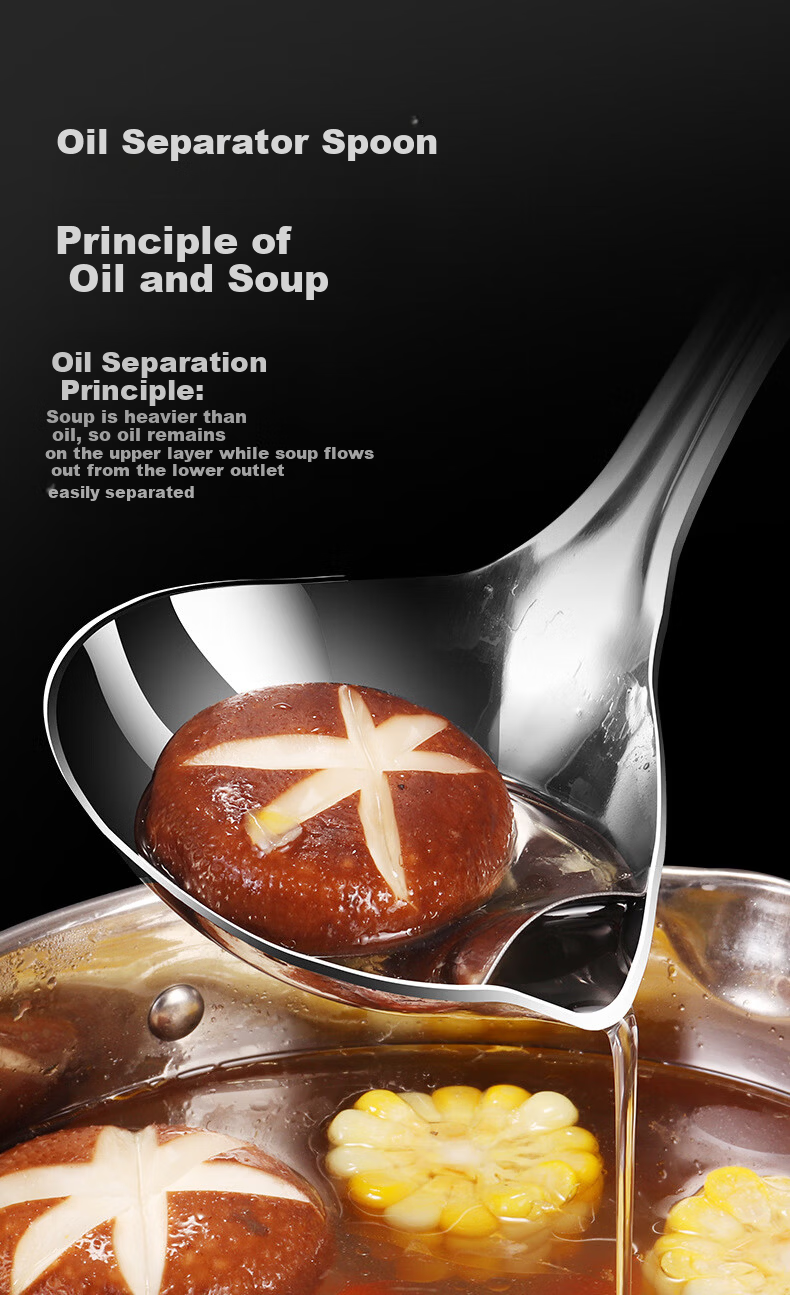 40,000 Kilometers 304 Stainless Steel Oil Separator Ladle Soup Strainer Kitchen Oil Filter Ladle Hot Pot Skimmer Oil Skimming Spoon Oil Soup Separator 7