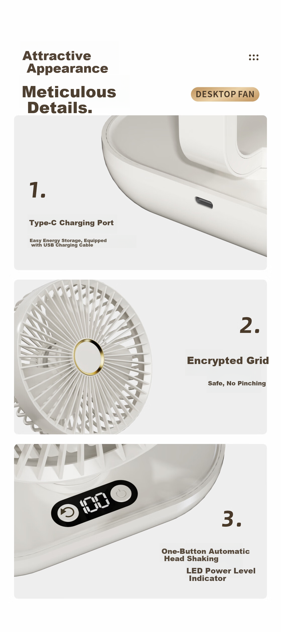CRENOV Automatic Oscillating Desktop Mini Fan Dual Power USB Rechargeable Silent Student Dormitory Cooling Air Circulator Small Table Fan 9