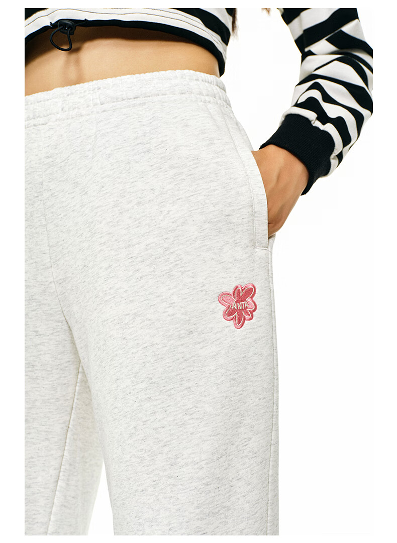 ANTA Snow Owl Fleece-Lined Knit Jogger Pants Women's Winter Casual Warm Trousers College Sports Pants 30