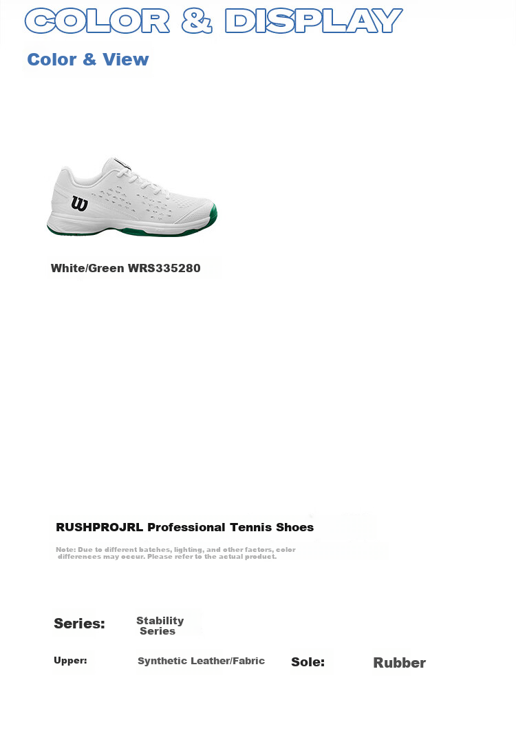 Wilson Rush Pro JR L Youth Comfortable Breathable Professional Tennis Shoes 5
