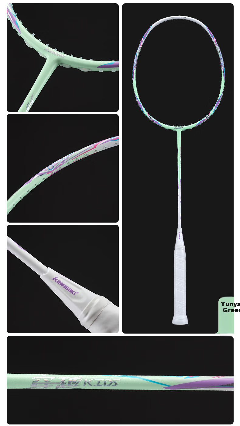 KAWASAKI Badminton Racket Feitian 66 Full Carbon Single Racket 4U Balanced for Attack And Defense Competition Training Racket Canglan Qing (Strung) 16