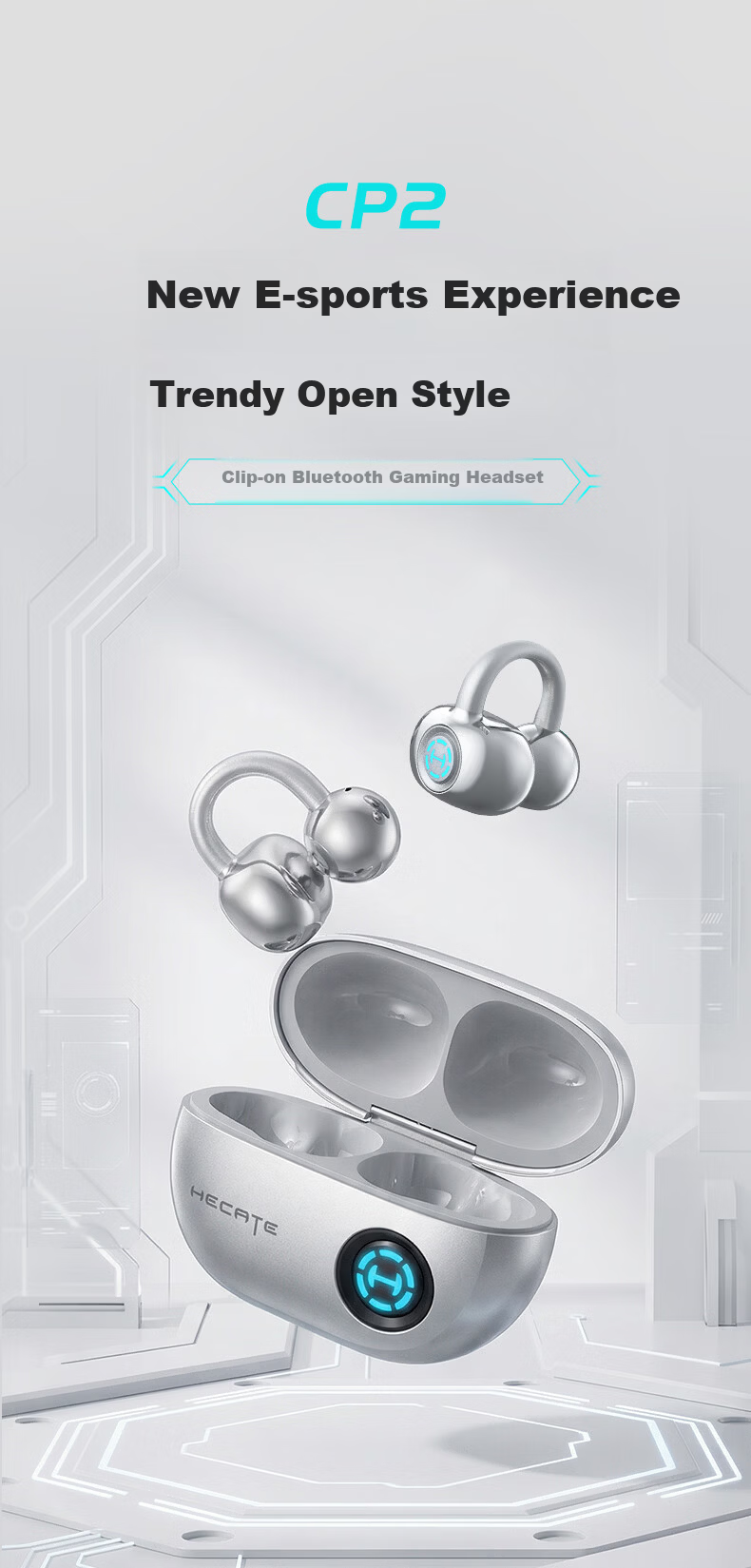 EDIFIER HECATE CP2 2026 Latest Bone Conduction and Air Conduction Bluetooth Gaming Ear Clip Wireless Open-Ear Sports Running E-Sports Headphones Gray 2