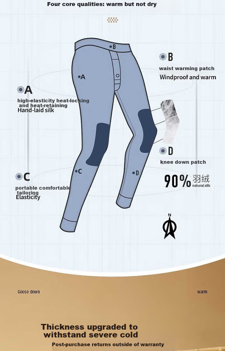 JEEP Christmas Gift Men's Thermal Pants Down Knee Pads Fleece Thickened Double-Layer Abdomen Protection Men's Warm Pants 3