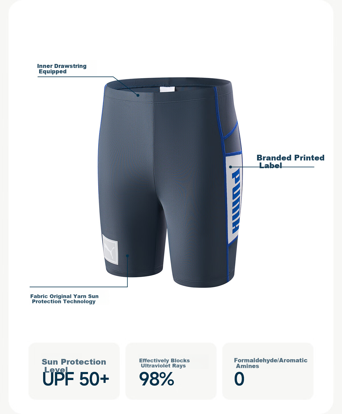 PUMA Kids Swimwear Swim Trunks Casual Sports Yarn-Dyed Sun Protection Boys Swim Shorts Comfortable High Elasticity Children's Swimming Trunks 6