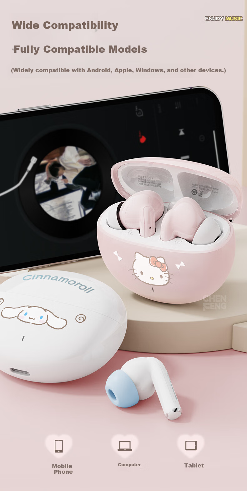 Chenfeng Sanrio Bluetooth In-Ear Wireless Earphones High-Quality Active Noise Cancelling Long Battery Life Birthday Gift for Girls Compatible with Apple Huawei SR19 Cinnamoroll 8