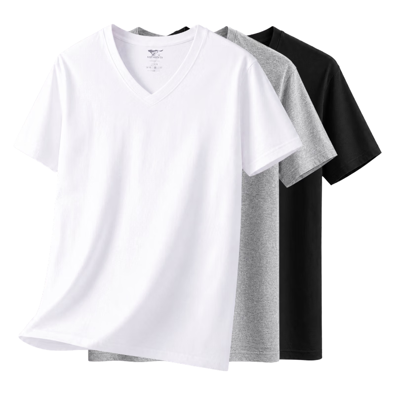 SEPTWOLVES Men's Short-Sleeve T-Shirt, Pure Cotton, Casual Wear, Inner Layering Undershirt, V-Neck, 3-Pack