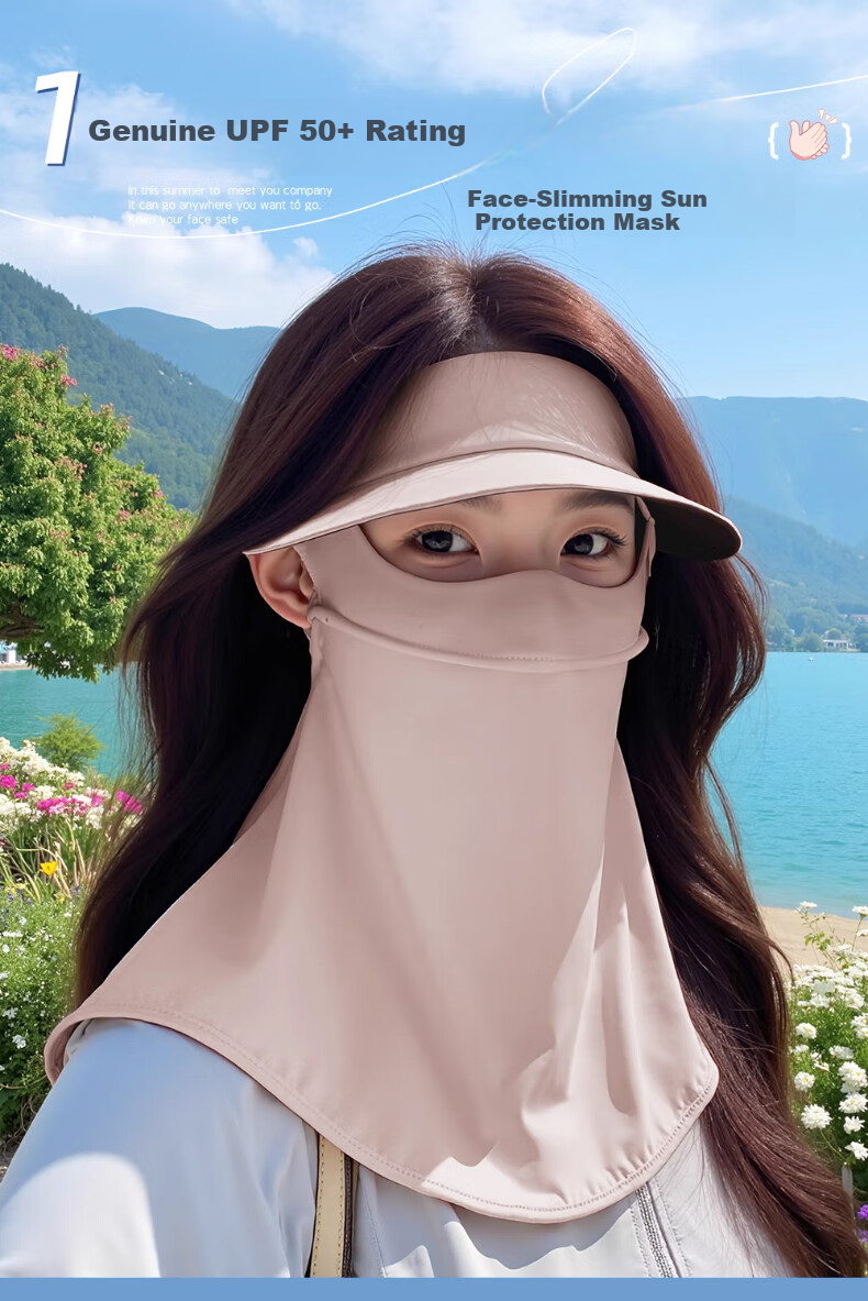 XUEXIMAN Women's Summer Sunscreen Face Mask UV Protection Ice Silk Full Face Neck Guard Breathable Cycling Hat and Mask Set 1