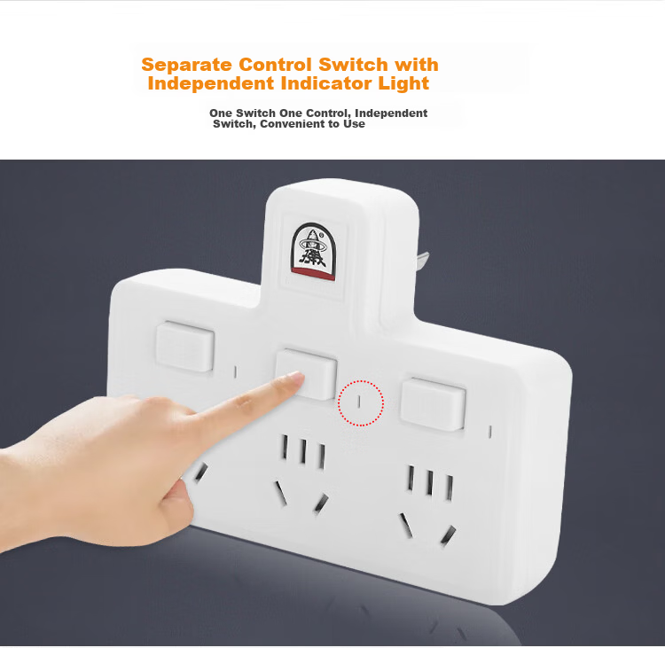 Bullet Head Adapter Plug T-Shaped One-to-Three Socket / Wireless Adapter Socket / Power Converter / One-to-Multiple Socket / Power Strip / 3-Outlet Controlled Socket TS-553DK 3
