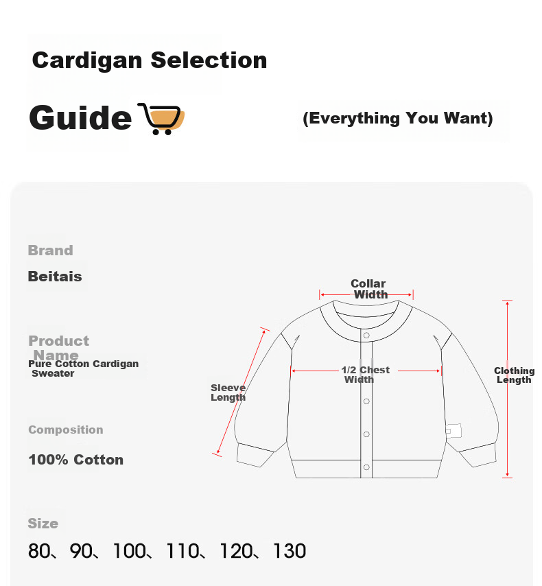 Beitais Children's Sweater Spring and Autumn Pure Cotton Unisex Baby Knitted Cardigan Versatile New Year Knitted Jacket 18