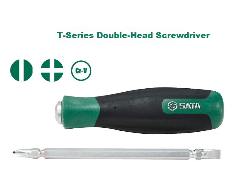 SATA T-Series Dual-Head Screwdriver #2 & 6MMx38MM Phillips and Slotted Combo Screwdriver 66202 Multi-Size 1