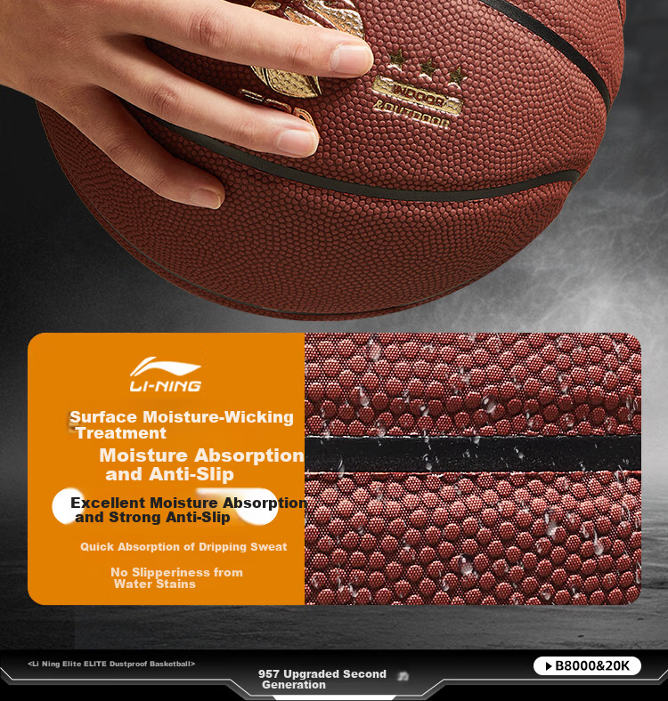 Li-Ning 957 II CBA Classic Gold Label Basketball Adult Outdoor Wear-Resistant Dustproof Professional Game Ball Gift 9