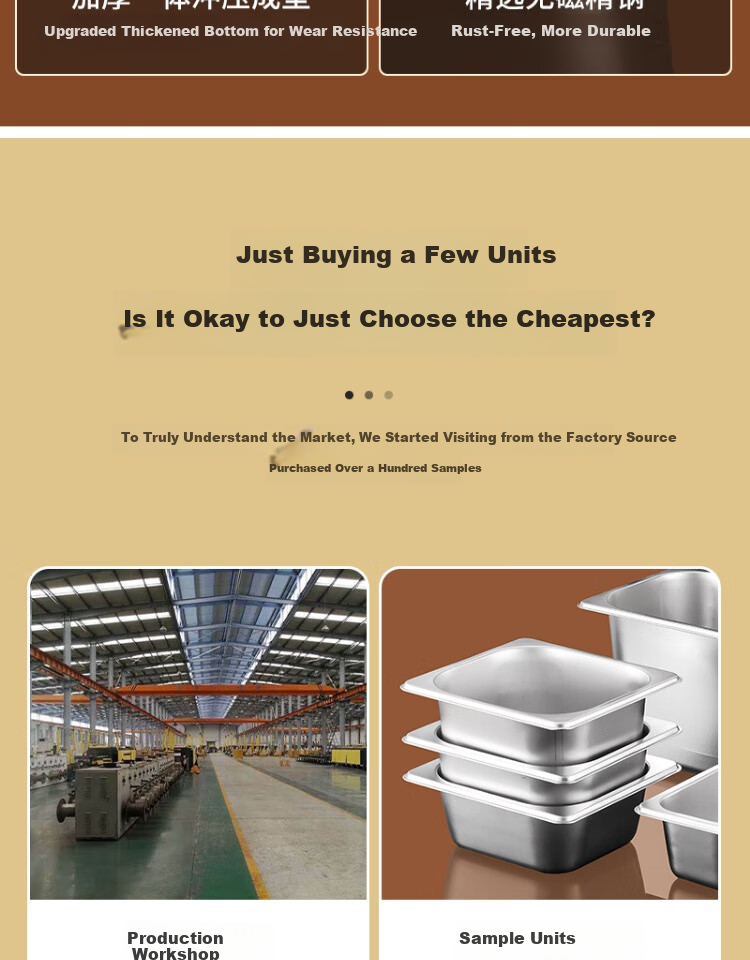 Vinas Stainless Steel Commercial 1/2 Size Buffet Serving Bowl 10cm Canteen Food Serving Bowl Without Lid 6