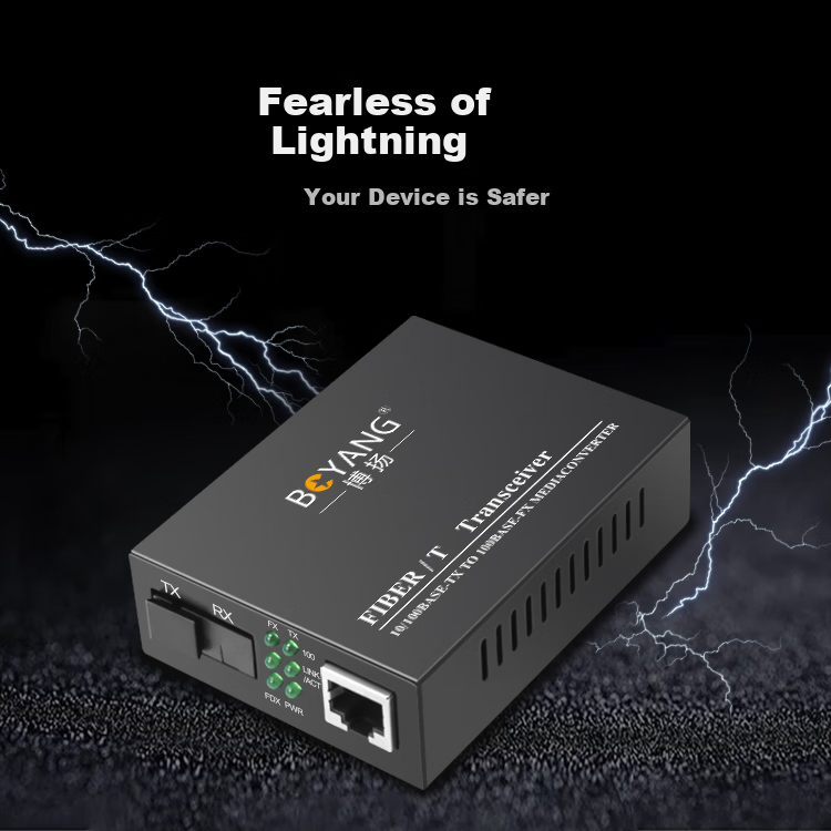 BOYANG BY-DG104A/B Gigabit 1 Optical 4 Electrical Single-mode Single-fiber Fiber Optic Transceiver Switch Optical Converter Lightning Protection SC Interface 25km External Power Supply Pair 5