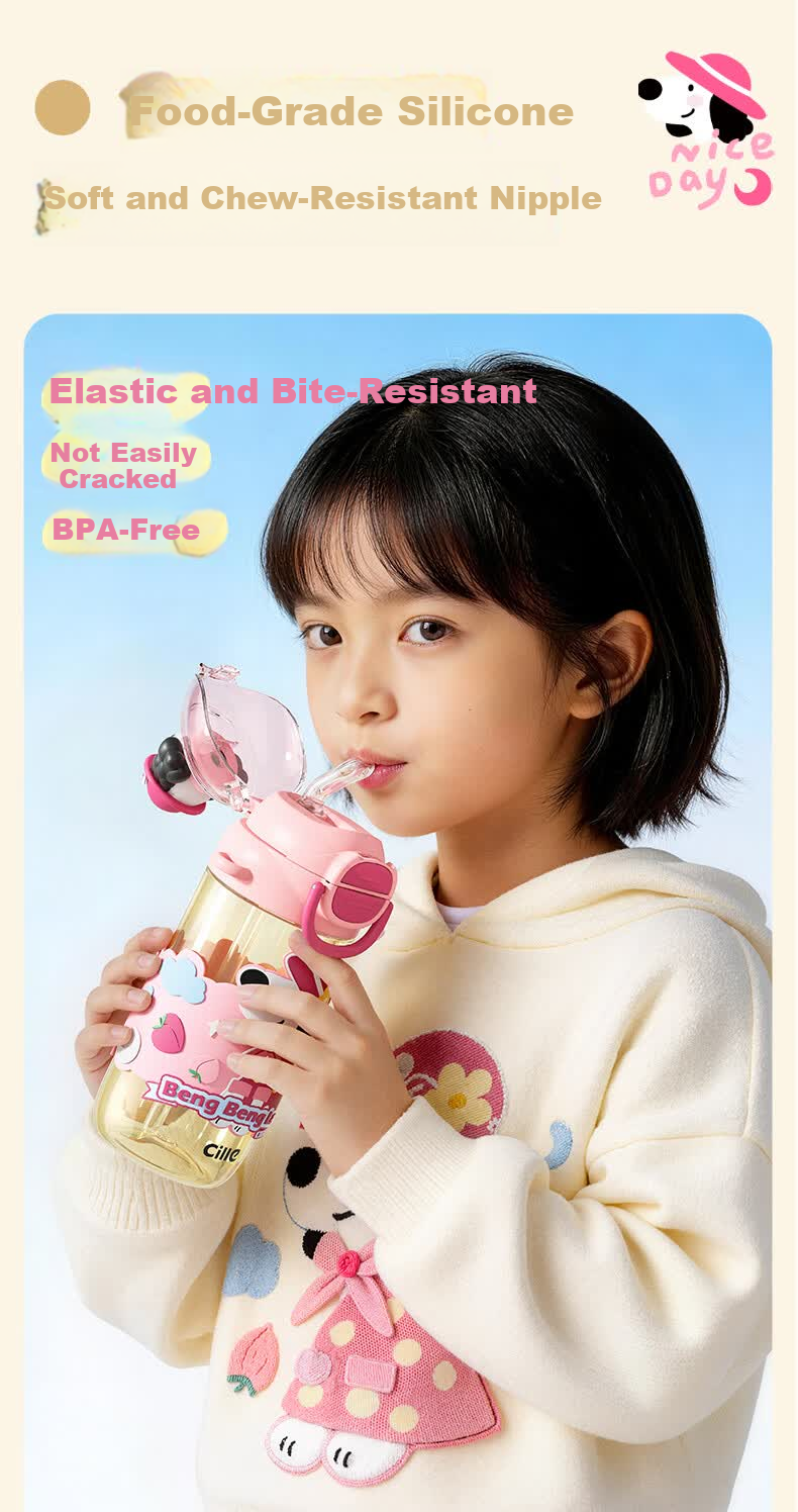 Cille High-Value Children's Straw Cup Student School Direct Drinking Cup Baby Bottle PPSU Drop-Resistant Kids Water Cup with Lid 9
