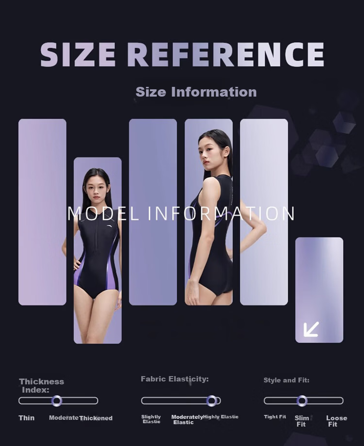 ANTA Slim Waist Women's One-Piece Swimsuit, Triangle Competitive Racing Swimwear, Slimming, Tummy Control, Quick-Dry Swimwear, Black And Silver, XL 13