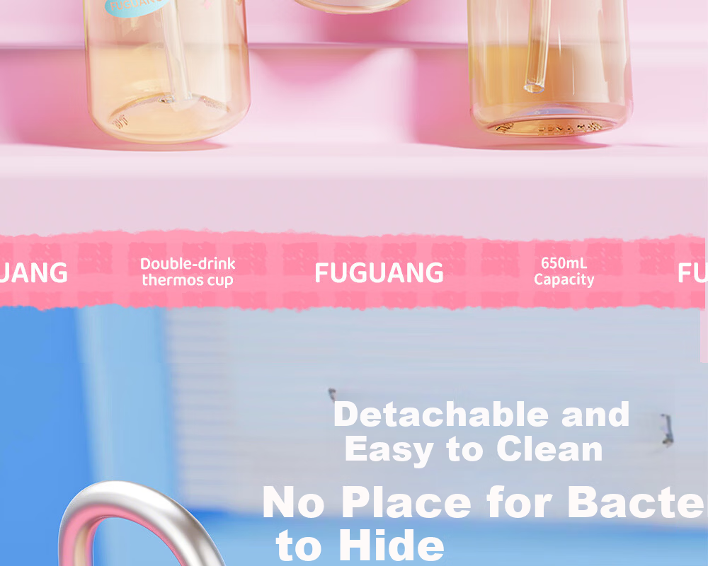 Fuguang Kids Straw Cup Girls Summer PPSU Plastic Water Bottle Dual Drinking Cup Student High-Value Large Capacity Sports Water Bottle 27