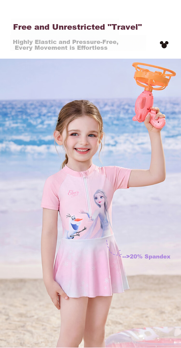 Disney Girls' One-Piece Swimsuit, Princess Dress Style Swimwear for Children D36543S2F Pink Elsa 110 4