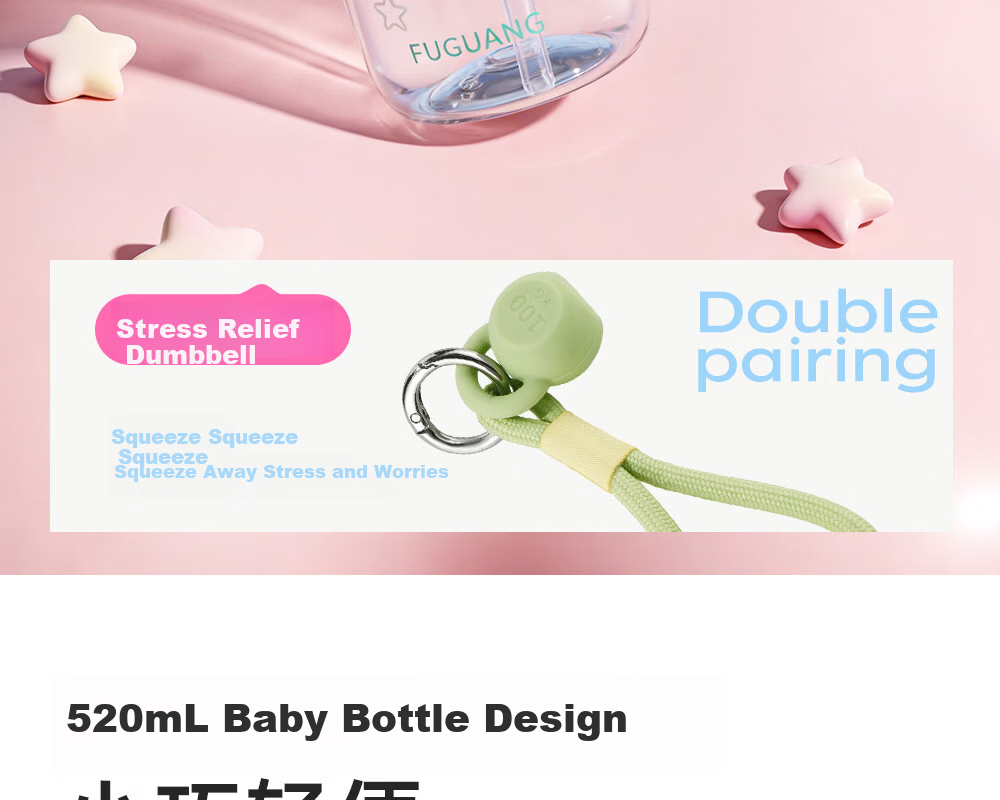 FUGUANG Plastic Tritan Water Bottle for Kids Students Women Portable Summer High-Temperature Resistant Sports Pink Green 520ML 16