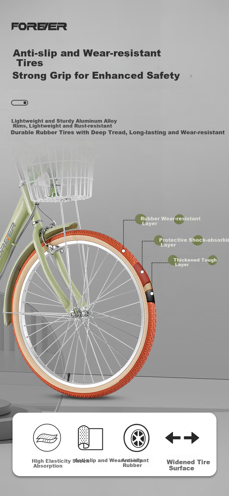 FOREVER City Bicycle Single Speed 24-inch Unisex Adult Youth Student Urban Casual Bike Pearl White 5