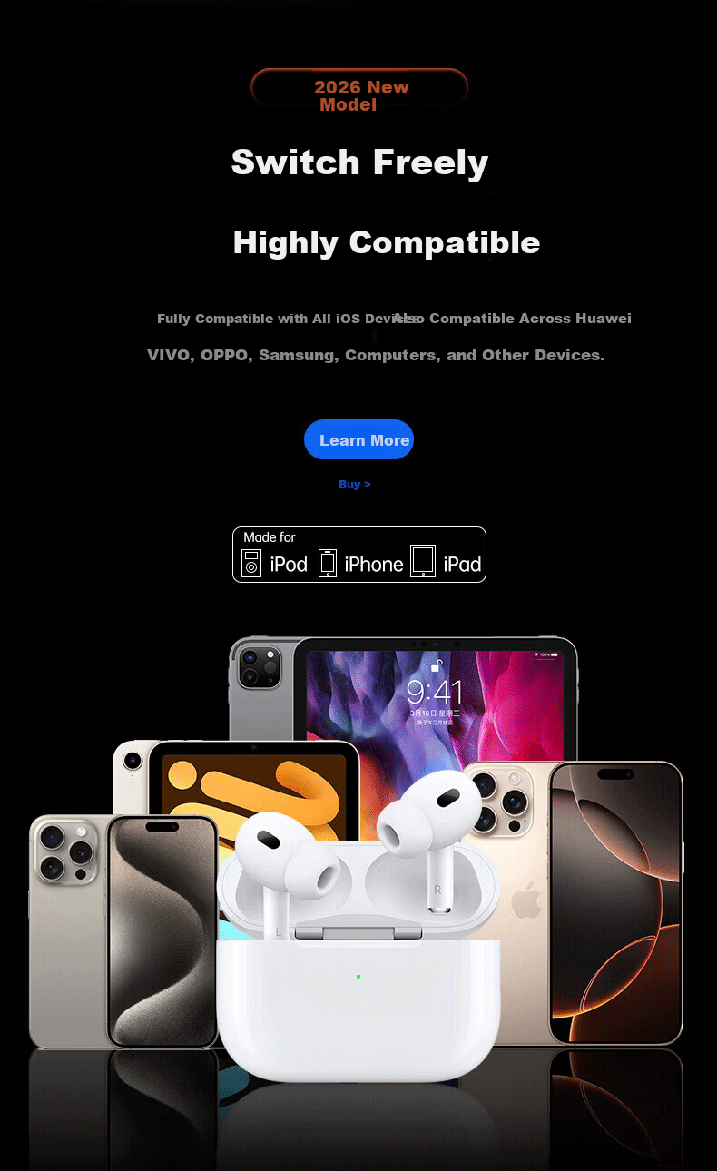 AKONIA Top Edition New Model Noise Cancelling Pro2 Wireless Bluetooth Earphones Compatible with Apple 2026 New In-Ear ANC Active Noise Cancelling Jinbang Huaqiangbei Earphones iPhone 17 6