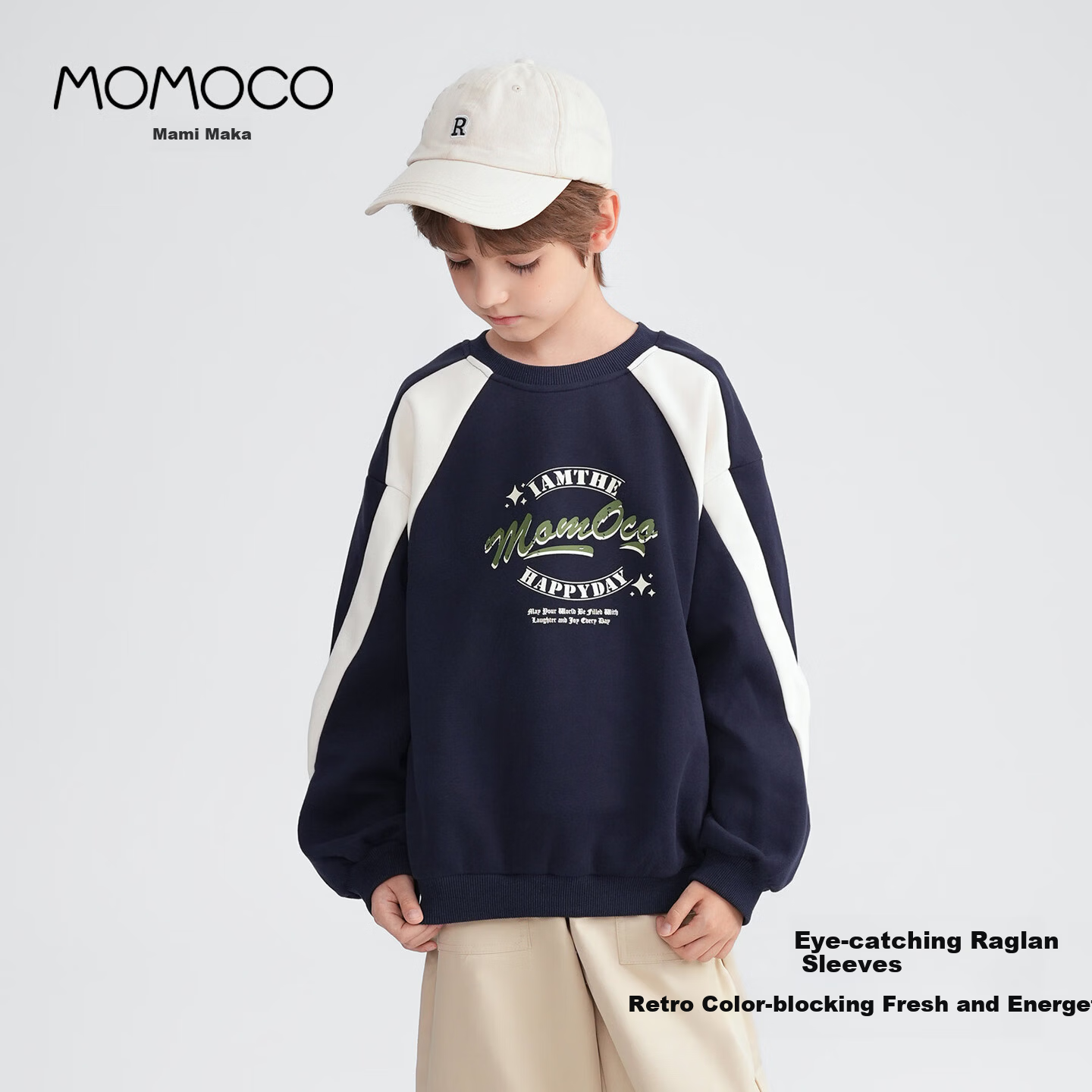 MOMOCO Kids Sweatshirt Autumn Boys Round Neck Stylish Trendy Navy 110