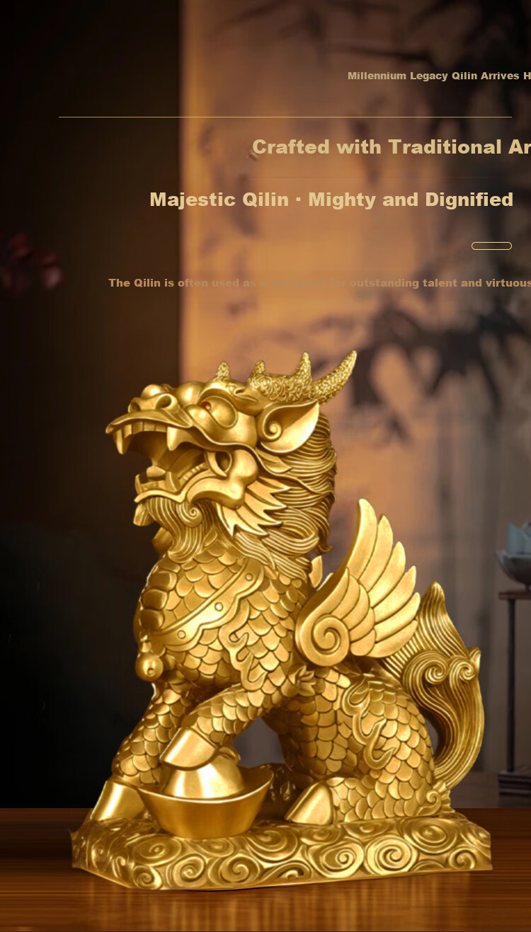 Bin Yue Copper Qilin Figurines Feng Shui Male and Female Pair Brass Qilin with Yellow Crystal Treasure Bowl Housewarming Living Room Entrance Decoration 3