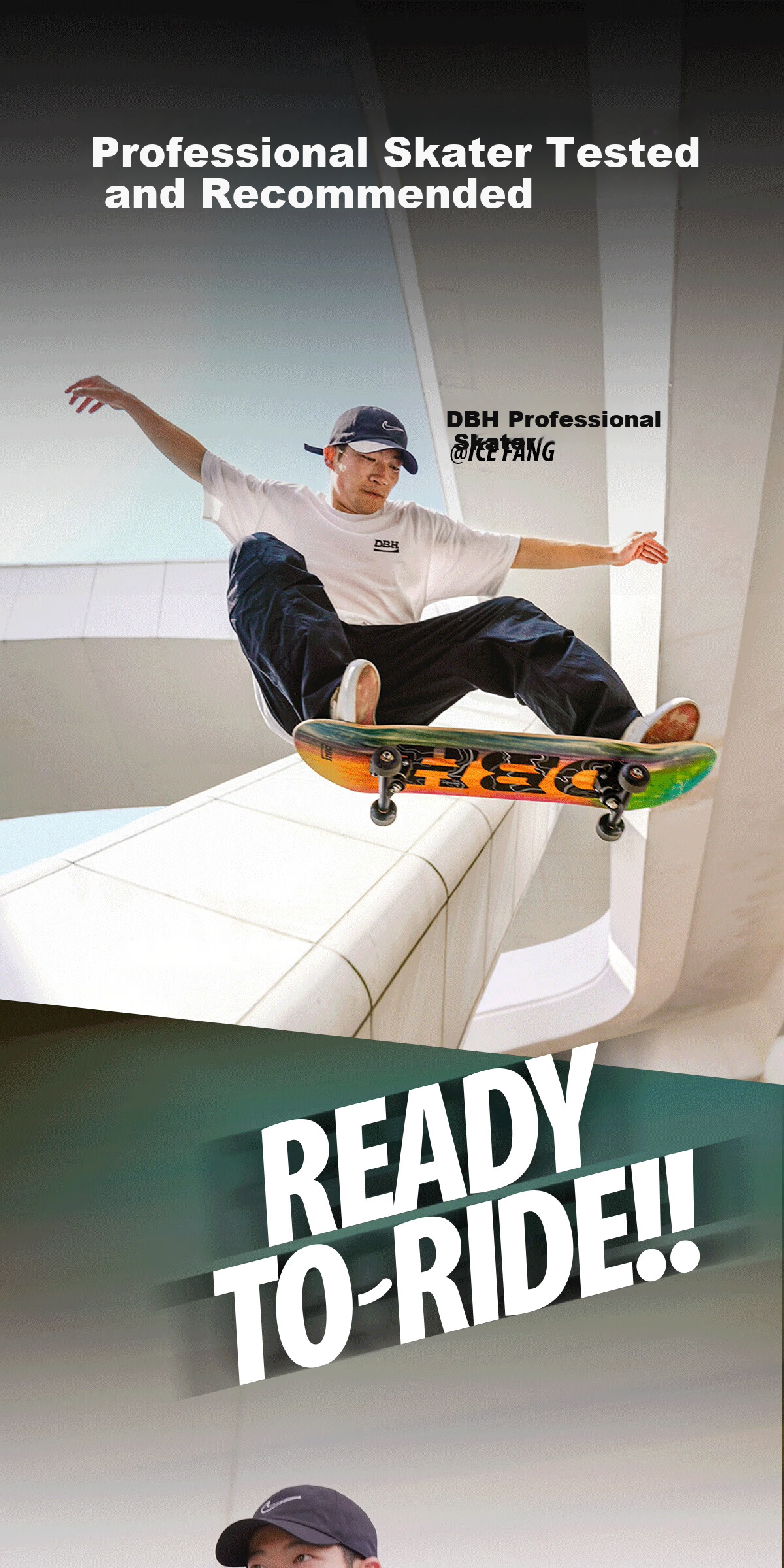 DBH Dream Advanced Professional Double Kick Skateboard for Adults and Children Beginners DBH Holographic 25